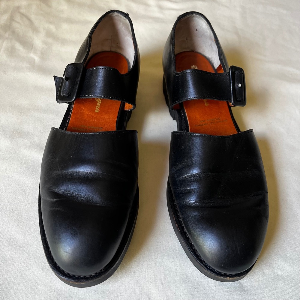 Robert Clergerie Black Leather Mary Jane Lug Sole Shoes France 7.5